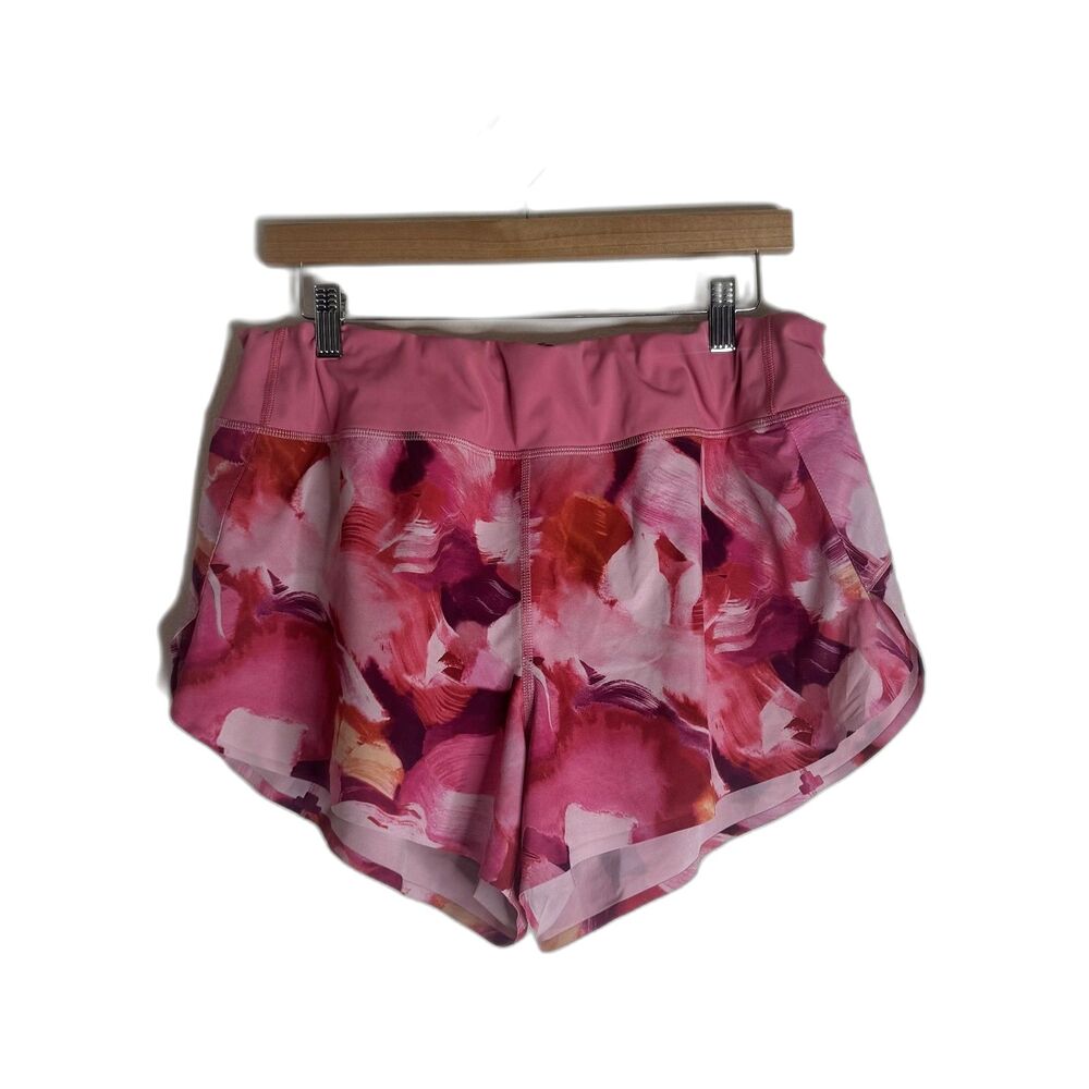 Athleta Printed Run With It Shorts Womens XL Pink Red Athletic 3.5 Inch Pockets